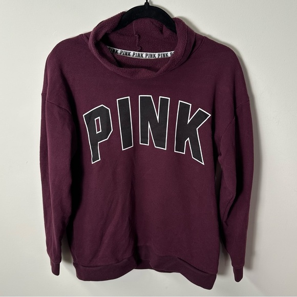PINK Victoria's Secret Sweaters - Y2K PINK BY VS women's burgundy black graphic cozy mockneck crewneck, XS.